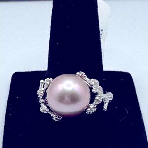 Elegant Pink Pearl Silver Ring